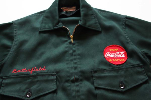70s Coca-Colaコカコーラ チェーン刺繍 ワークジャケット 深緑 36 ...