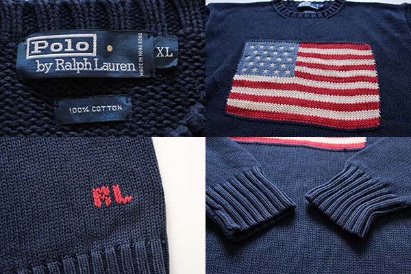 90s ポロ ラルフローレン 星条旗 コットンニット セーター XL 