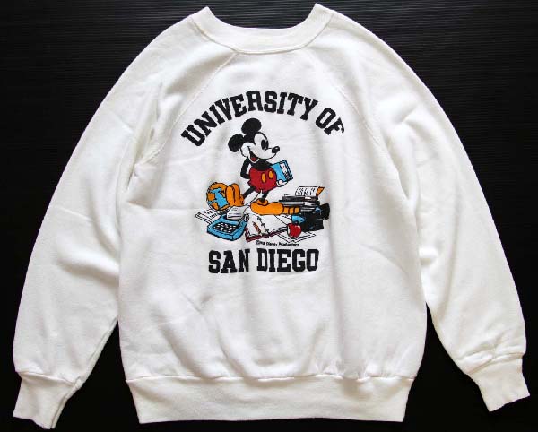 80s USA製 Collegiate Pacific UNIVERSITY OF SAN DIEGO ミッキー マウス スウェット 白 L