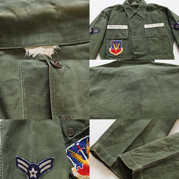 60s 米軍 USAF パッチ付き ユーティリティシャツ S☆U.S.AIR FORCE