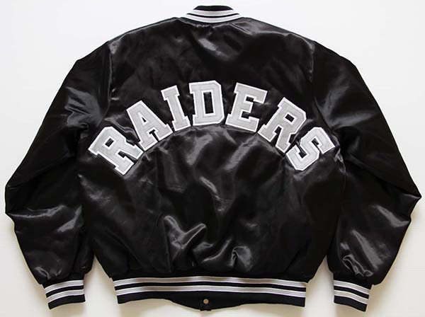 90s USA製 LOCKER LINE NFL RAIDERSレイダース ナイロンスタジャン 黒 L