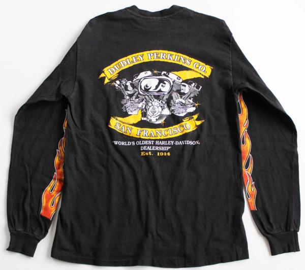 80s USA製 Hanes HARLEY-DAVIDSON ハーレー ダビッドソン フレイムス コットン 長袖Tシャツ 黒 M★ファイヤーパターン