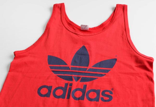 80s USA製 adidasアディダス トレフォイル タンクトップ 赤 L ...