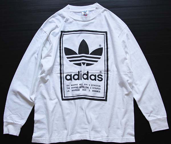 80s USA製 adidasアディダス トレフォイル ビッグロゴ コットン 長袖T