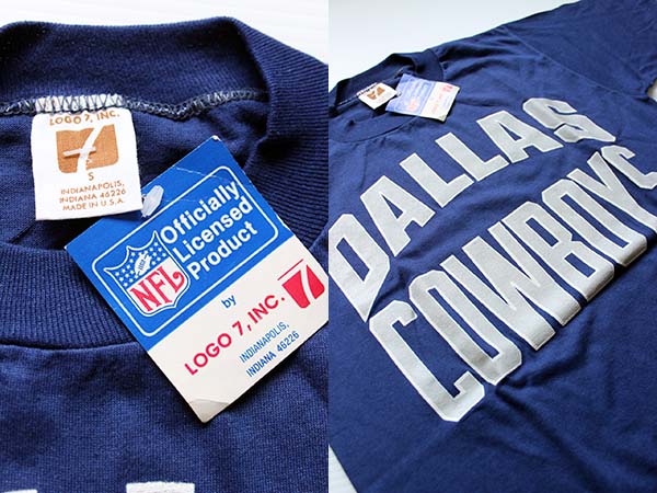 デッドストック☆80s USA製 LOGO7 NFL DALLAS COWBOYS Tシャツ 紺 S