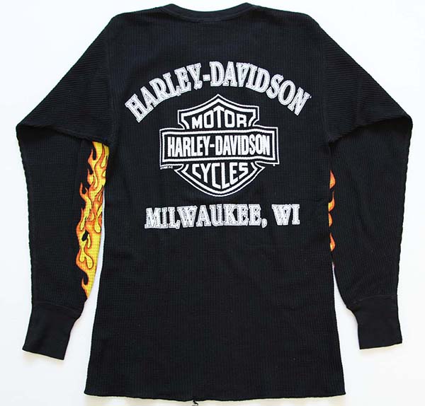 90s USA製 HARLEY-DAVIDSONハーレー ダビッドソン サーマルシャツ 黒 M