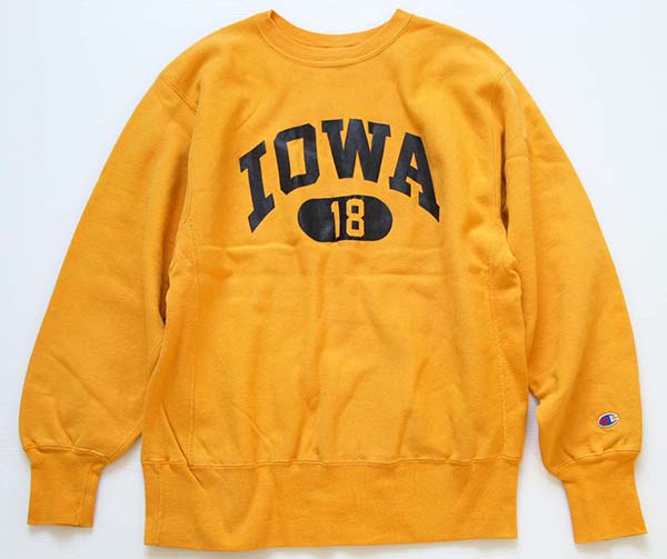 90s USA製 Championチャンピオン IOWA リバースウィーブ スウェット イエロー L