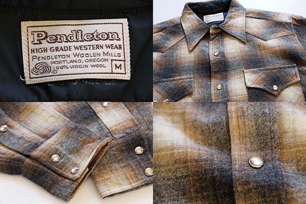 PENDLETON 70's USA製ウール　オンブレチェック　ウエスタンシャツブラック