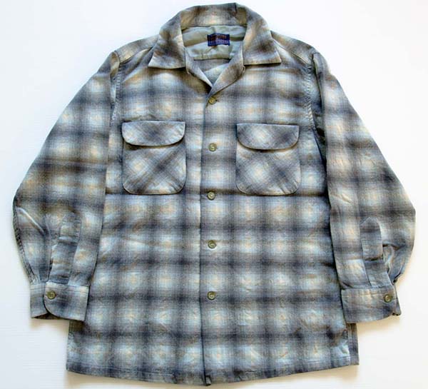 50s PENDLETONペンドルトン オンブレチェック ウール オープンカラーシャツ M - Sixpacjoe Web Shop