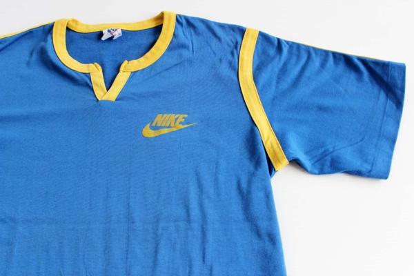 70s USA製 NIKEナイキ ロゴ Tシャツ 青×黄 L - Sixpacjoe Web Shop