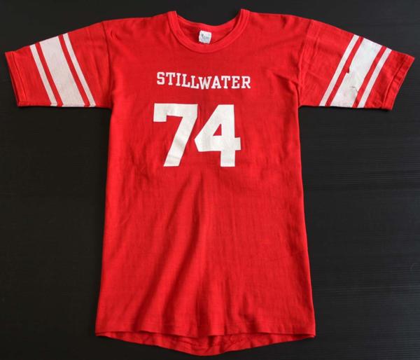 70s VELVA SHEEN 74 ナンバリング フットボールTシャツ 赤×白 L 