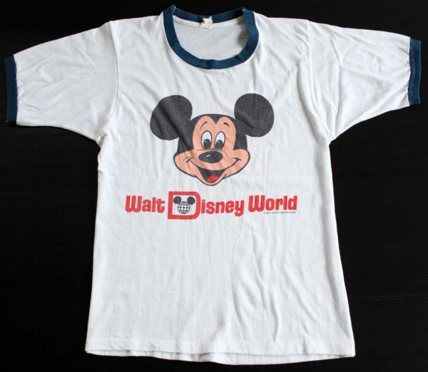 80s USA製 ミッキー マウス 染み込みプリント リンガーTシャツ