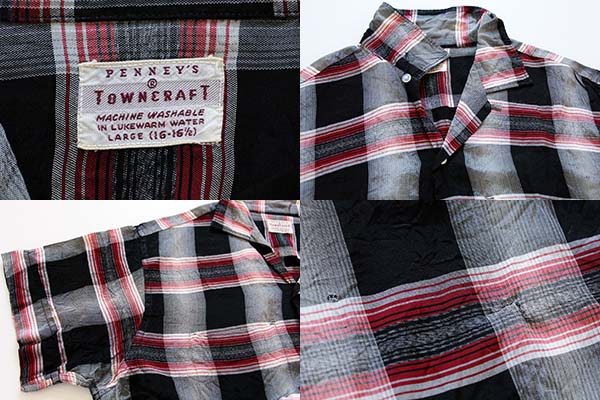 50s PENNEY'S TOWNCRAFT オンブレチャック 半袖レーヨンシャツ L