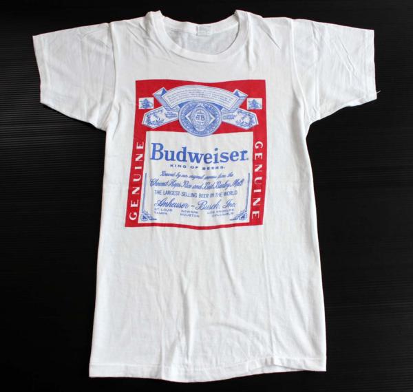 70s USA製 Budweiserバドワイザー 染み込みプリント コットンTシャツ