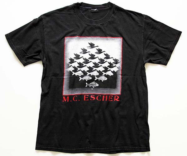 90s M.C.Escherエッシャー Sky&Water アート コットンTシャツ 黒