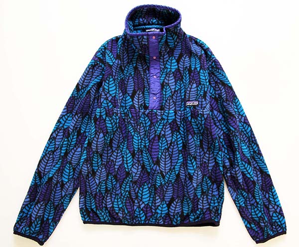 90s USA製 patagoniaパタゴニア リーフ 総柄 フリース スナップT S