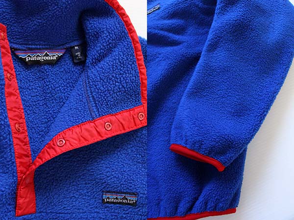 80s USA製patagoniaパタゴニア フリース スナップT 青×赤 M