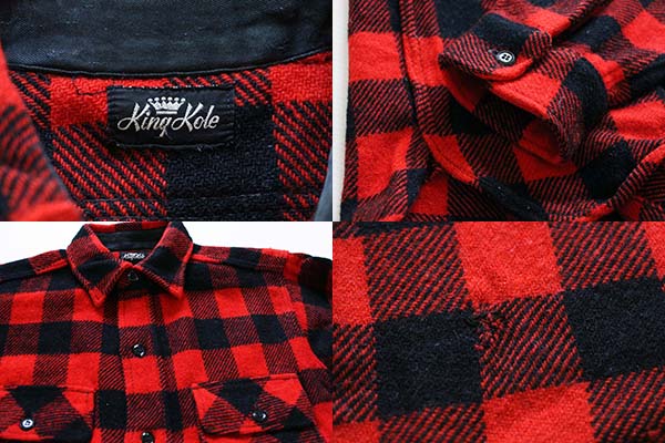 50s King Kole チェック マチ付き ウールシャツ 赤×黒 - Sixpacjoe Web 