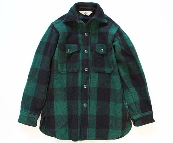 70s Woolrichウールリッチ バッファローチェック ウール シャツジャケット 緑×黒 14 - Sixpacjoe Web Shop