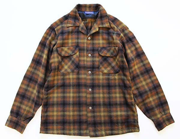 50s PENDLETONペンドルトン オンブレチェック ウール オープンカラー 