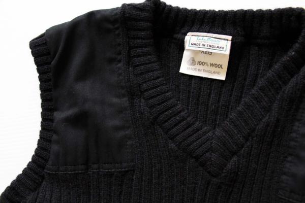 80s 英国製 L.L.Bean Vネック ウールニット ベスト コマンドセーター 黒 XL - Sixpacjoe Web Shop