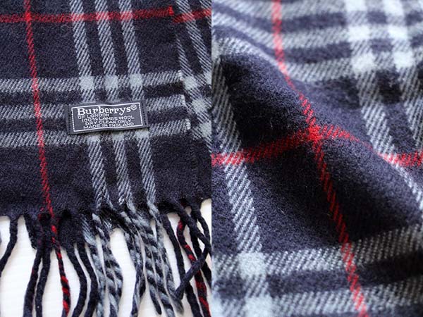 英国製 Burberrysバーバリー チェック ラムウールマフラー 紺 - Sixpacjoe Web Shop