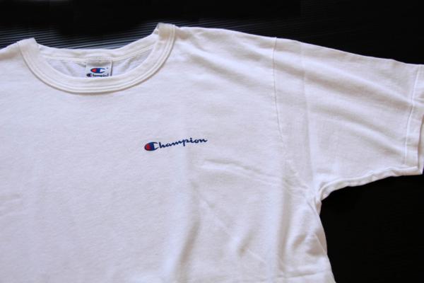 90s USA製 Championチャンピオン ワンポイント スクリプト ロゴ コットンTシャツ 白 L