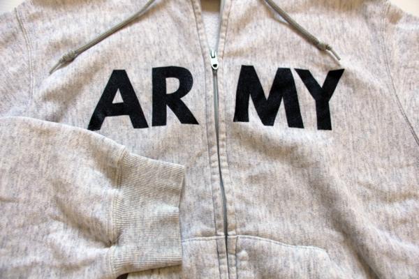 90s 米軍 ARMY PFU スウェット ジップパーカー 杢ライトグレー M