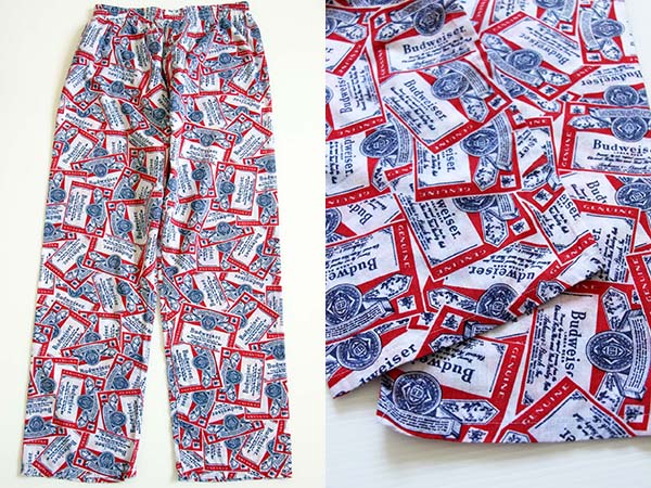 70s Budweiserバドワイザー 総柄 パジャマ シャツ&パンツ セット M