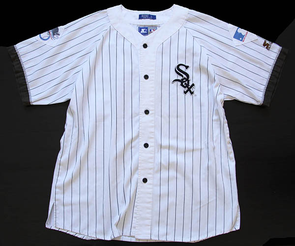 90s STARTERスターター MLB WHITE SOXホワイトソックス ピンストライプ ベースボールシャツ 白 L