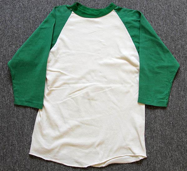 70s USA製 RUSSELLラッセル 無地 ラグラン 七分袖Tシャツ 生成り×緑 M