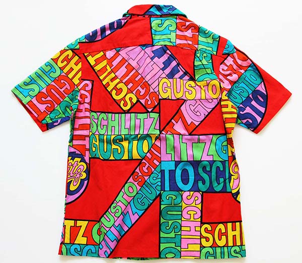 70s ハワイ製 Ui-Maikai Schlitz 総柄 染み込みプリント コットン アロハシャツ