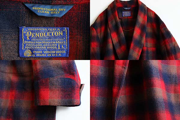 70s USA製 PENDLETONペンドルトン オンブレチェック ウールガウン L