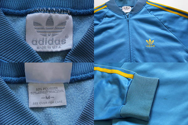 80s USA製 adidasアディダス ジャージ 水色×黄 M☆トラックジャケット