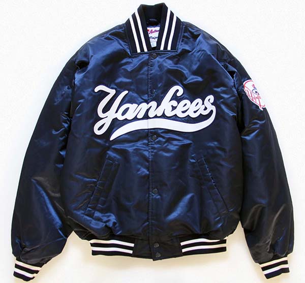 90s Majestic MLB New York Yankees ニューヨーク ヤンキース ナイロンスタジャン 紺 L