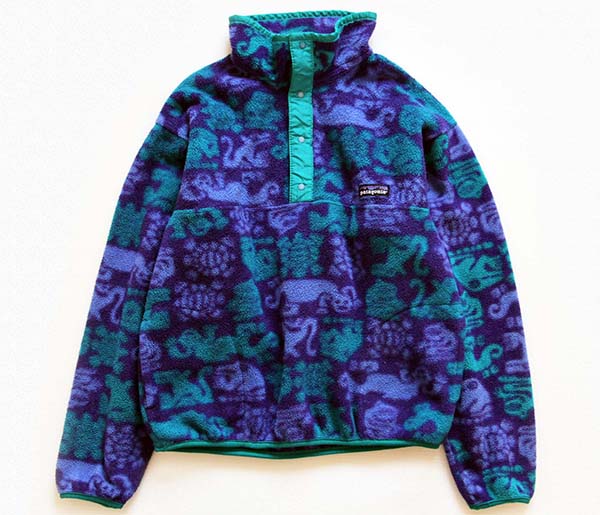 90s patagonia スナップt 海洋生物柄　フリースJKT パタゴニア