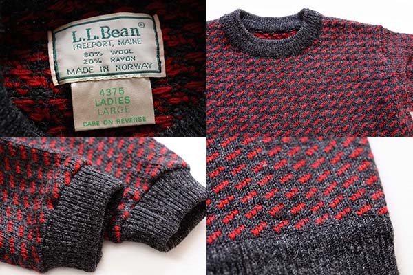 80s ノルウェー製 L.L.Bean ノルウェージャン バーズアイ ウールニット セーター L-L - Sixpacjoe Web Shop