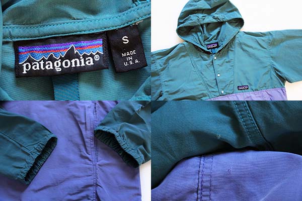 80s USA製 patagoniaパタゴニア ツートン ナイロン アノラックパーカー 薄緑×薄紫 S