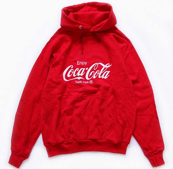 デッドストック★80s USA製 Velva Sheen Coca-Colaコカコーラ ロゴ スウェットパーカー 赤 L