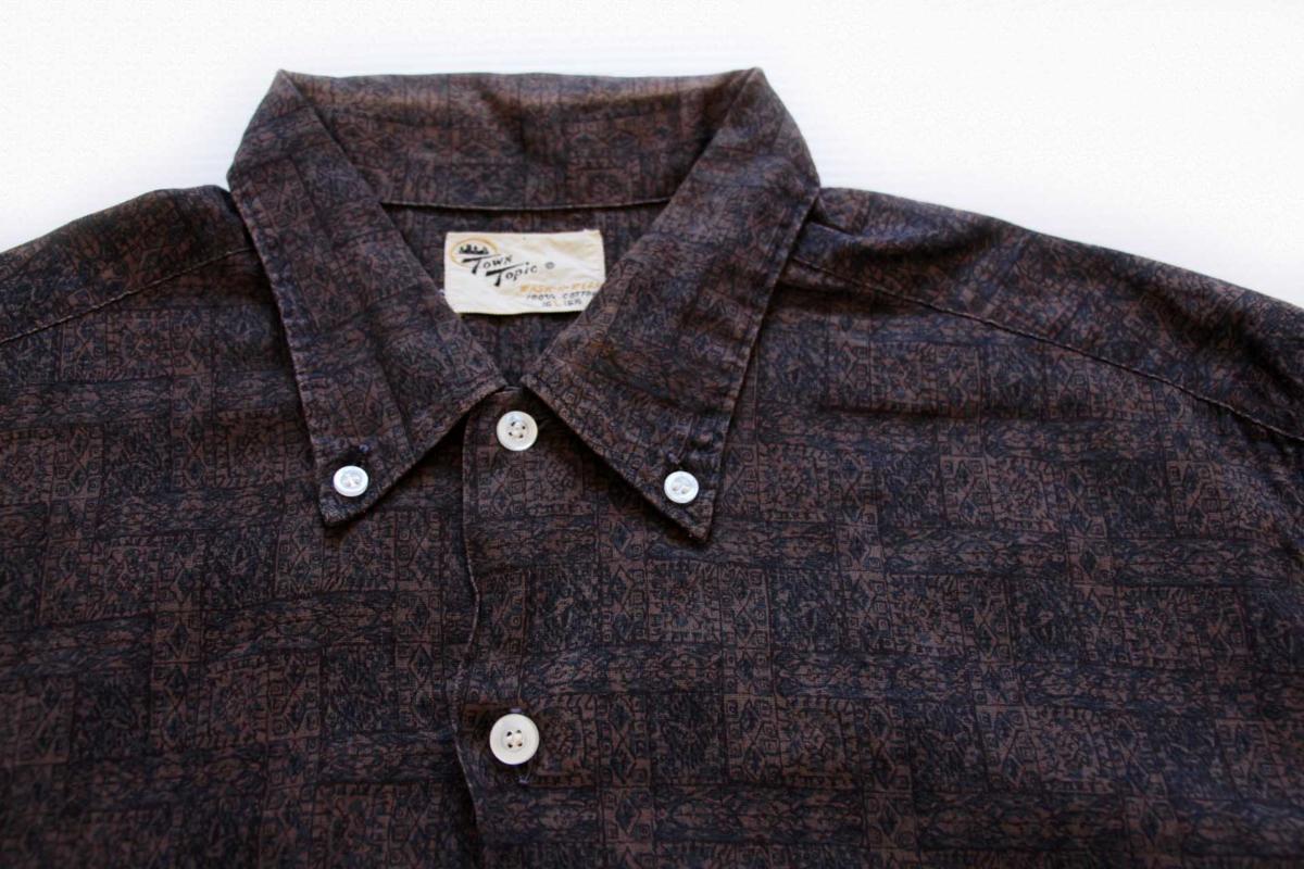 60s Town Topic 総柄 ボタンダウン コットンシャツ L - Sixpacjoe Web Shop