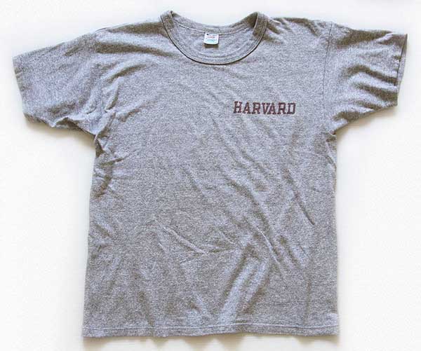 80s USA製 Championチャンピオン HARVARD 染み込みプリント 88/12 Tシャツ 杢グレー L