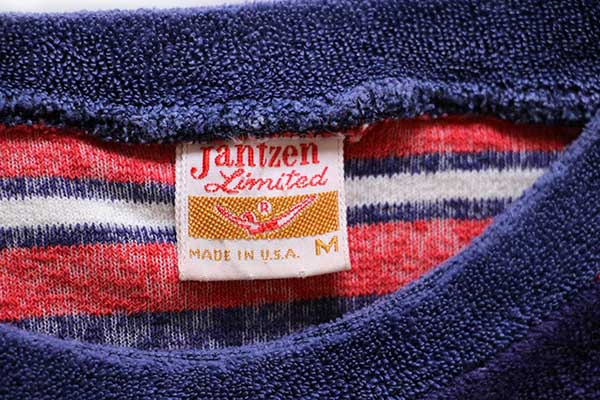 70s USA製 Jantzen Limited ランダムボーダー パイル地 Tシャツ M