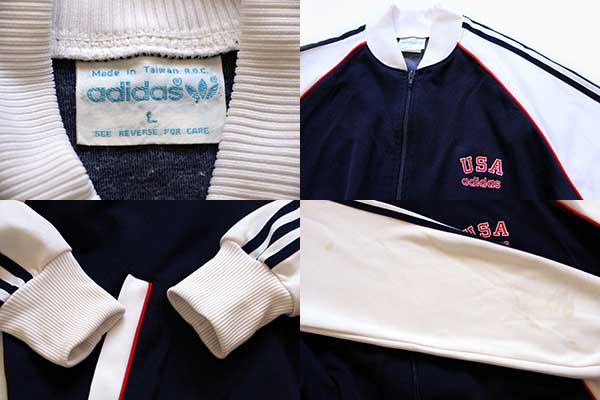 80s adidasアディダス USA ロゴ刺繍 ジャージ 紺×白×赤 L☆トラック 