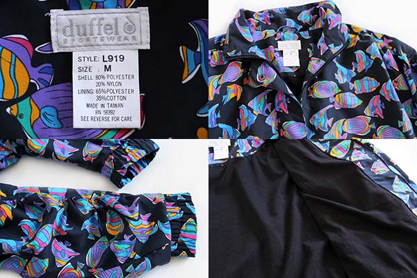 90s duffel 熱帯魚 総柄 ナイロンジャケット&パンツ