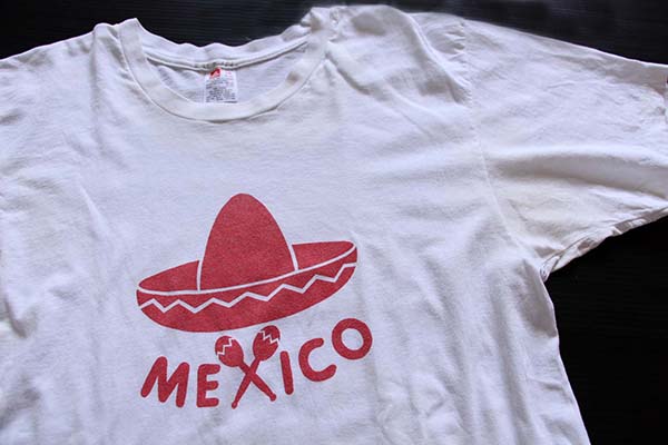 90s Hanes MEXICO 染み込みプリント コットンTシャツ 白 L - Sixpacjoe Web Shop