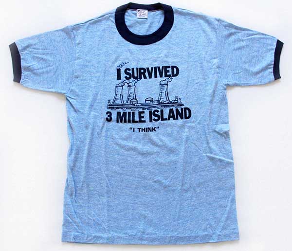 デッドストック★70s I SURVIVED 3 MILE ISLAND リンガーTシャツ 杢ブルー L