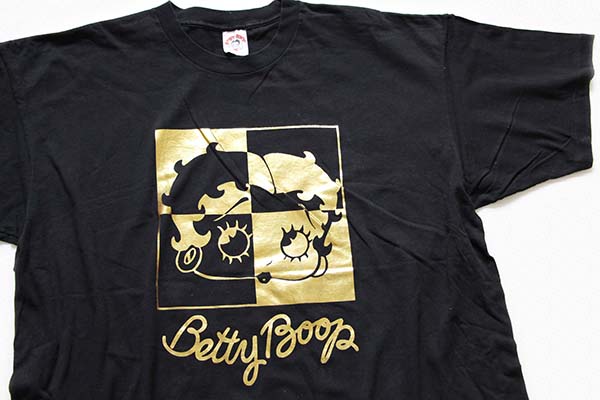 90s USA製 BETTY BOOP ベティ ブープ コットンTシャツ 黒×金 XXXL