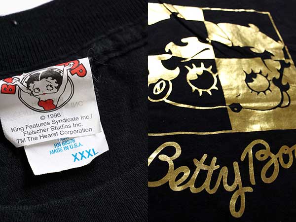 90s USA製 BETTY BOOP ベティ ブープ コットンTシャツ 黒×金 XXXL★特大 - Sixpacjoe Web Shop
