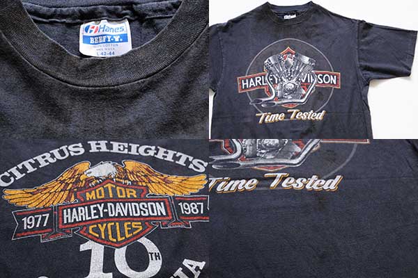 80s USA製 Hanes HARLEY-DAVIDSONハーレー ダビッドソン ロゴ コットンTシャツ 墨黒 L