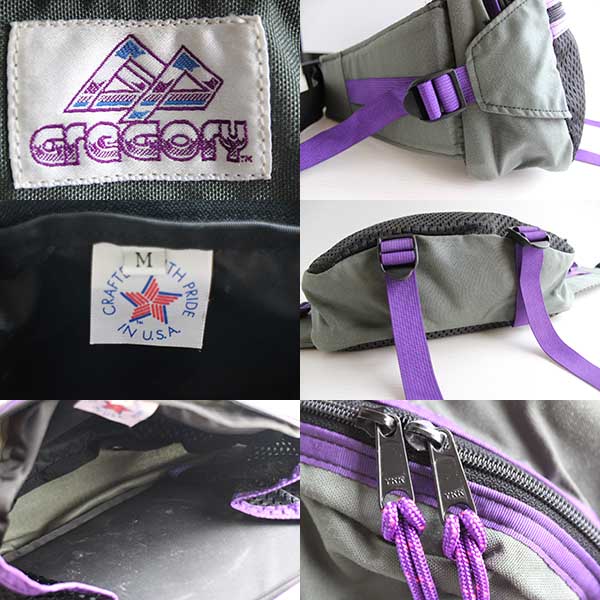 90s USA製 GREGORYグレゴリー 紫タグ テールウインド ウエストバッグ グレー×パープル M - Sixpacjoe Web Shop